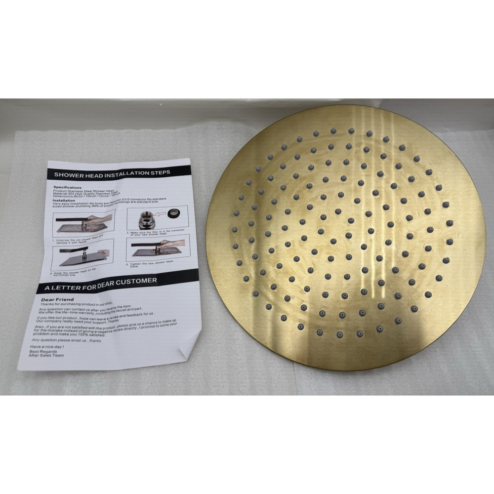 High Pressure Round Shower Head 9.5" Dia Stainless Steel Shower Heads Gold *USED